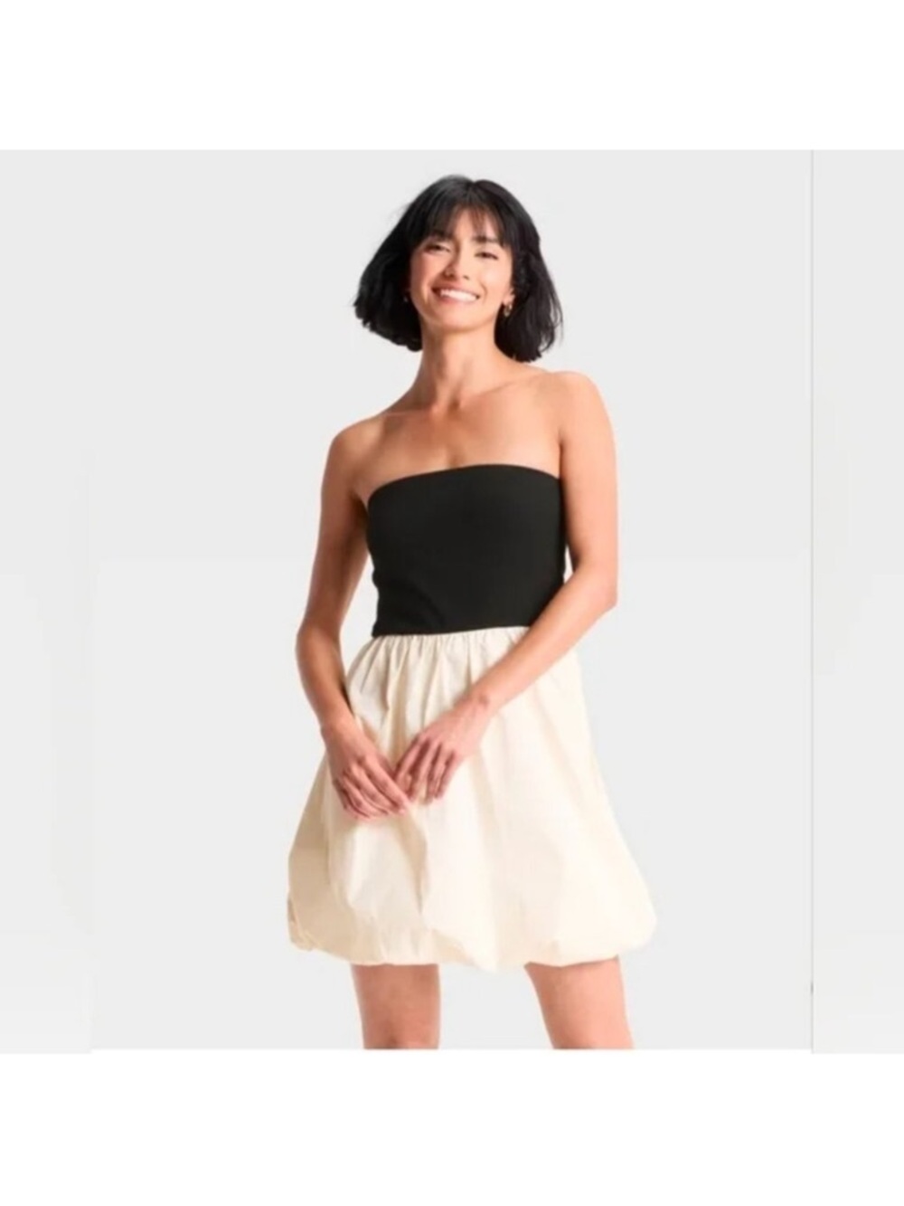 a new day Strapless Two-Tone Bubble Hem Dress in Black and Cream- size large